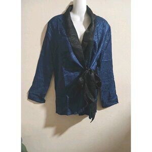 NWT Victoria Secret Blue Satin Zebra Print Black Waist Tie Robe Sleepwear Sz M/L